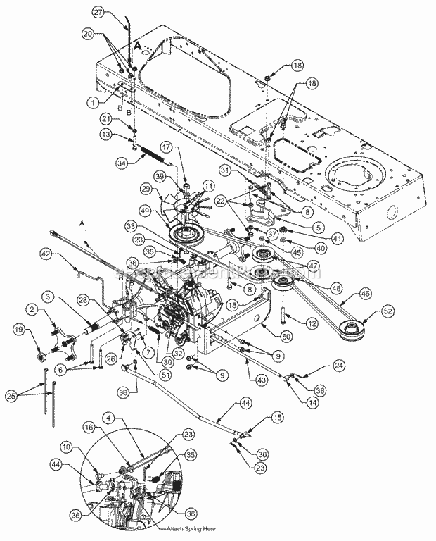 Drive System Diagram and Parts List for 1527 13A-241G100 Cub Cadet Lawn Tractor
